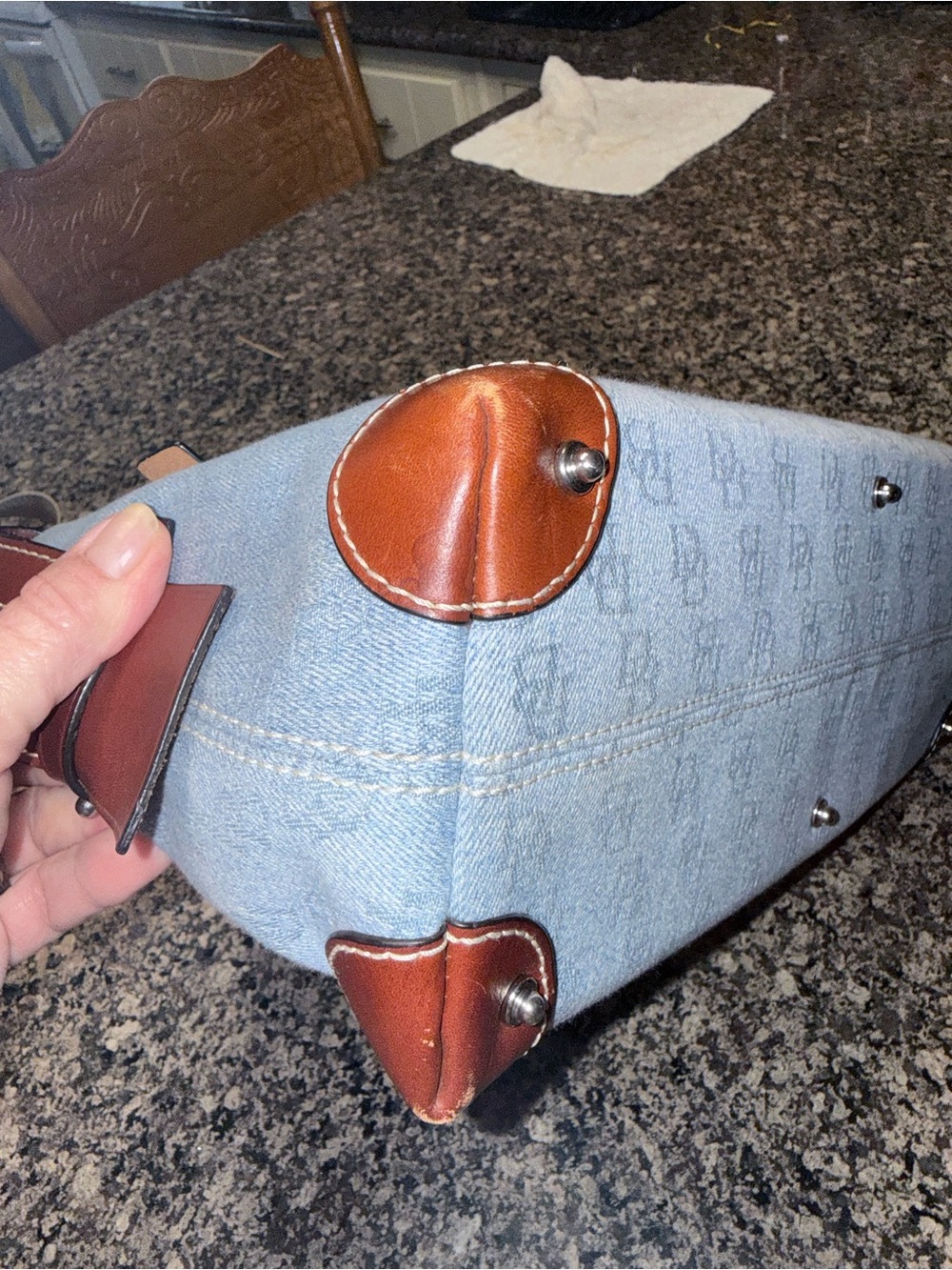 Dooney & Bourke Light Blue and Brown Satchel Handbag - Picture 7 of 11